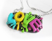 Art Jewelry / OOAK, love jewelry, love word, handmade polymer clay necklace  / "A Splash of Love" /