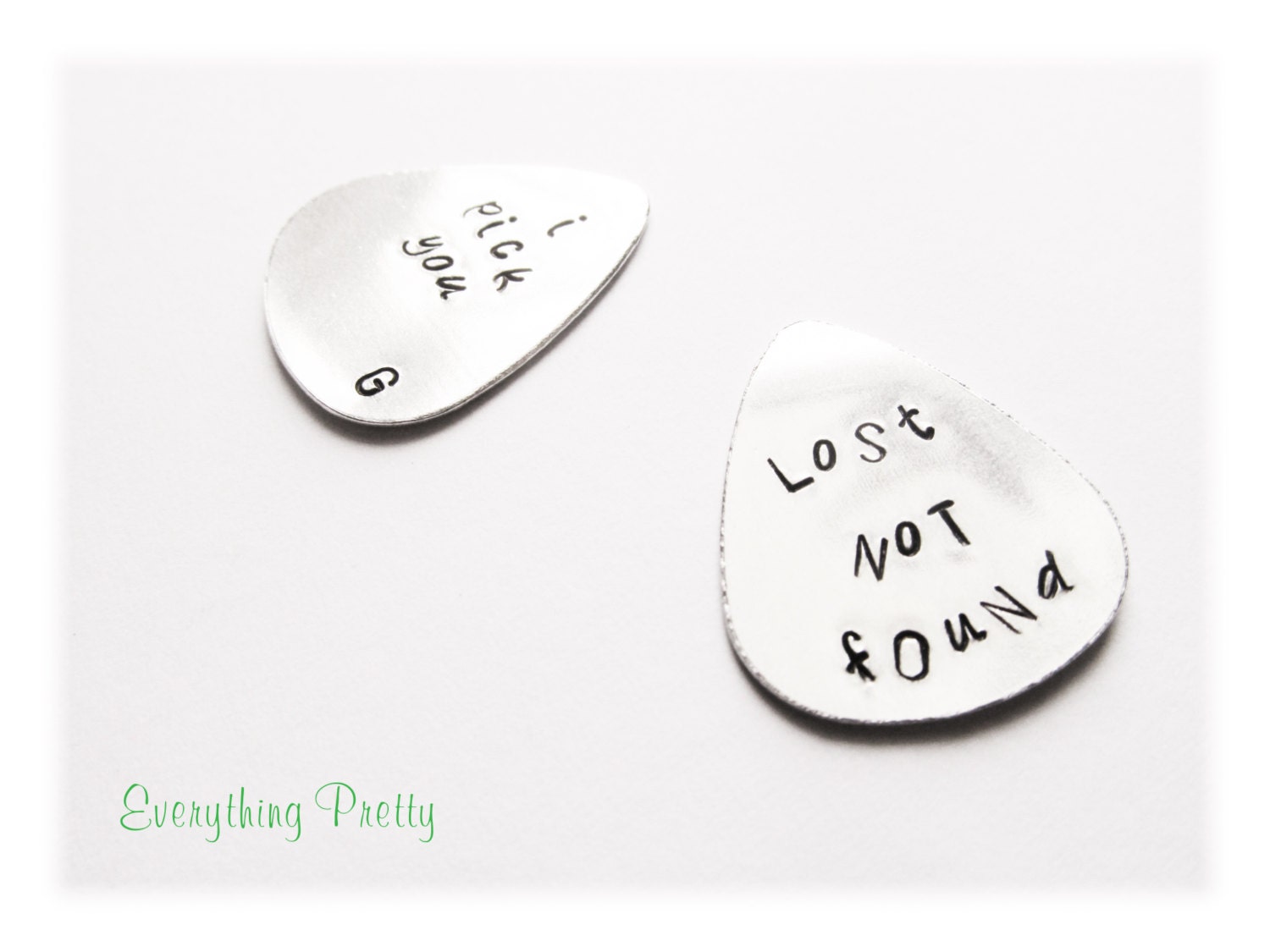 Personalized, Hand Stamped Guitar Pick made of Aluminum Silver for a Father's Day Gift or Graduation Gift