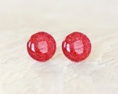 RUBY SLIPPERS - Glitter Red Earring Studs - Glitter Red Earrings - Handmade Stud Earrings in Glitter Red by EarSugar