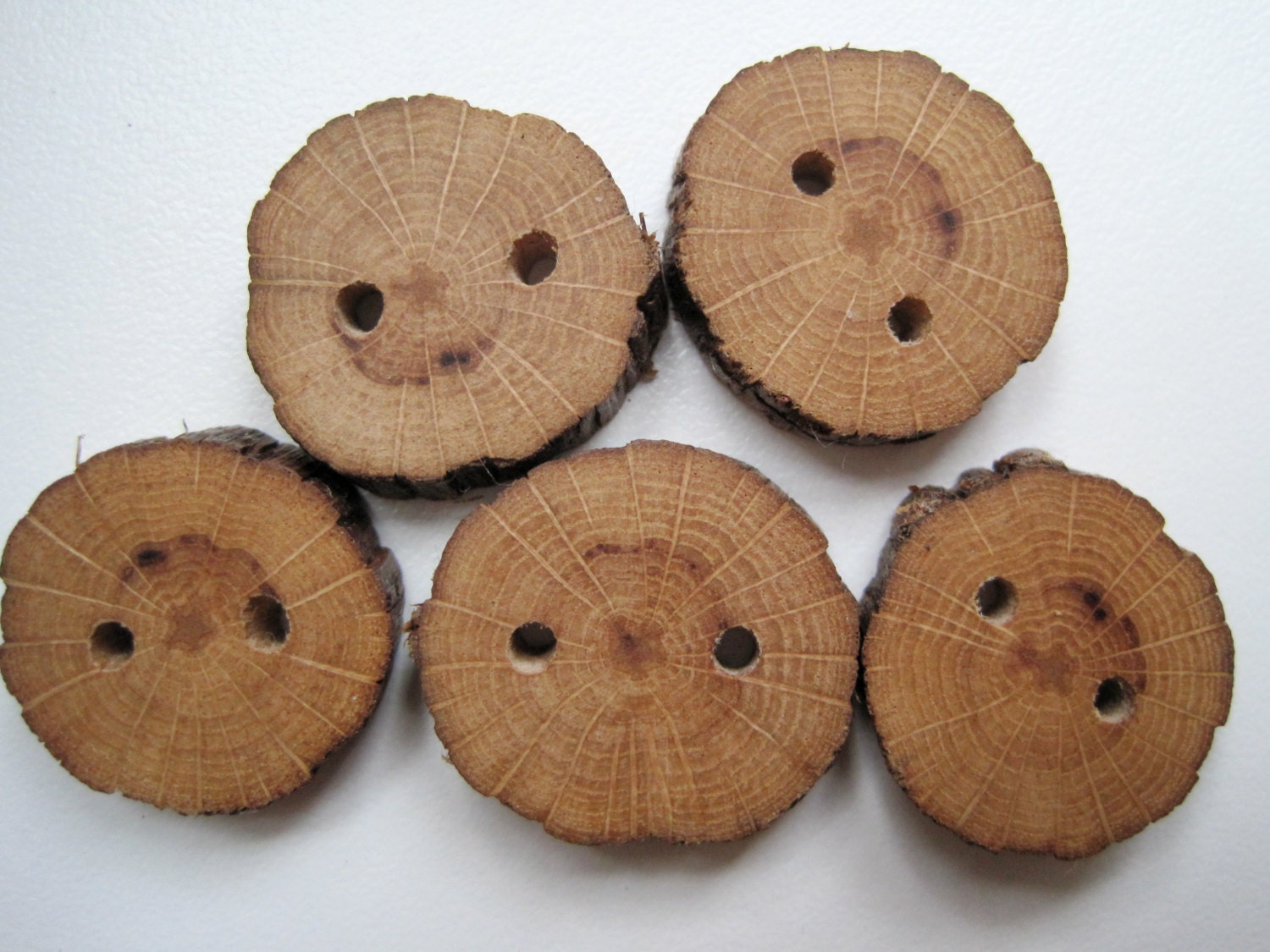 Wooden Buttons, Red Oak Wood Tree Branch Buttons for Knitting, Crochet, Journals, Totes and Clothing  (Set of 5)