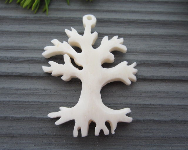 Excellent Detail Handmade Carved Tree Of Life Pendant Bead, Bone carving, Jewelry making Supplies B3088
