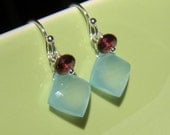 Chalcedony and Rubilite Garnet Earrings