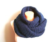 Crochet Scarf navy Chunky Cowl neckwarmer blue winter Snood Tube scarf Ready to ship