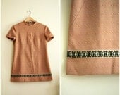 Vintage Camel Southwest Trim Shift Mini Dress  - 1960s