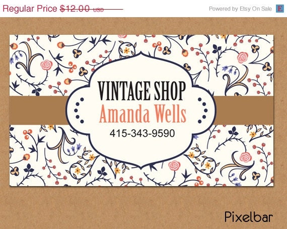 Happy Weekend Vintage Shop Floral Business Card Design No. 39