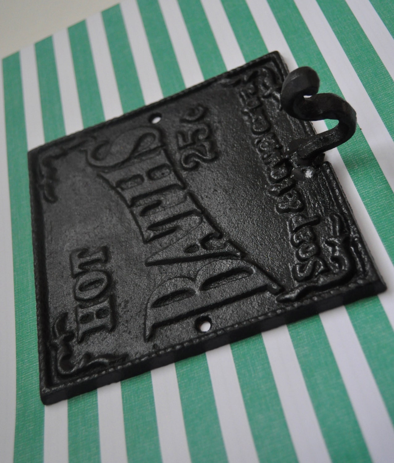 Black Vintage Cast Iron Baths Sign With Hook Towel Rack - Housewarming / New Home Gift