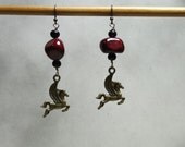 ROMAN SALE Pegasus with Painted Jade and Black Obsidian earrings. Graeco-Roman Collection. EAR-229