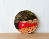 Red Canoe Circle Photo Art Mini - Transfer on Wood by Patrick Lajoie Fine Art Photography