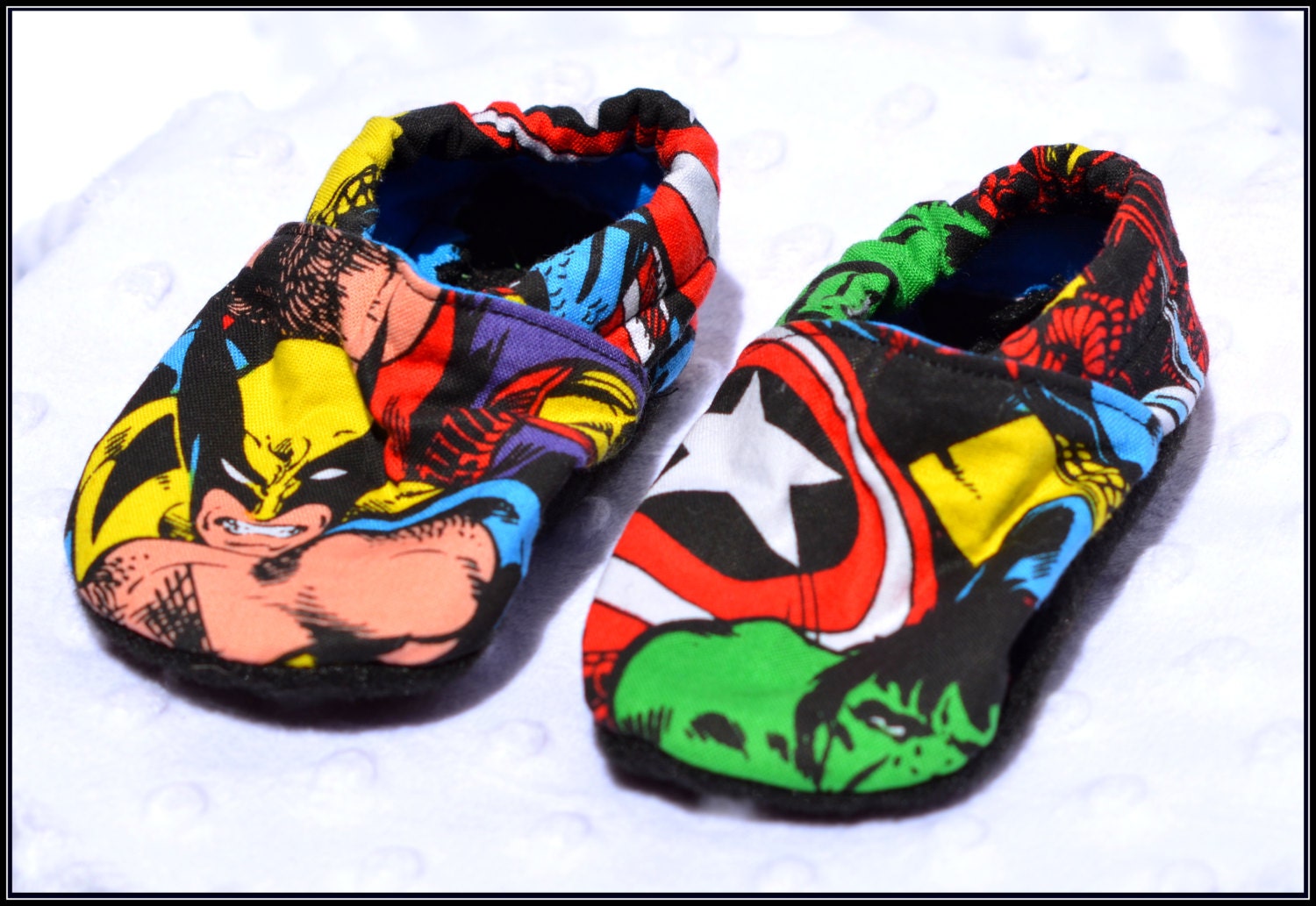 Custom Comic Book Cotton or Flannel Baby Booties -- Premium Fabric -- Geek-a-bye Baby, Shoes, Newborn
