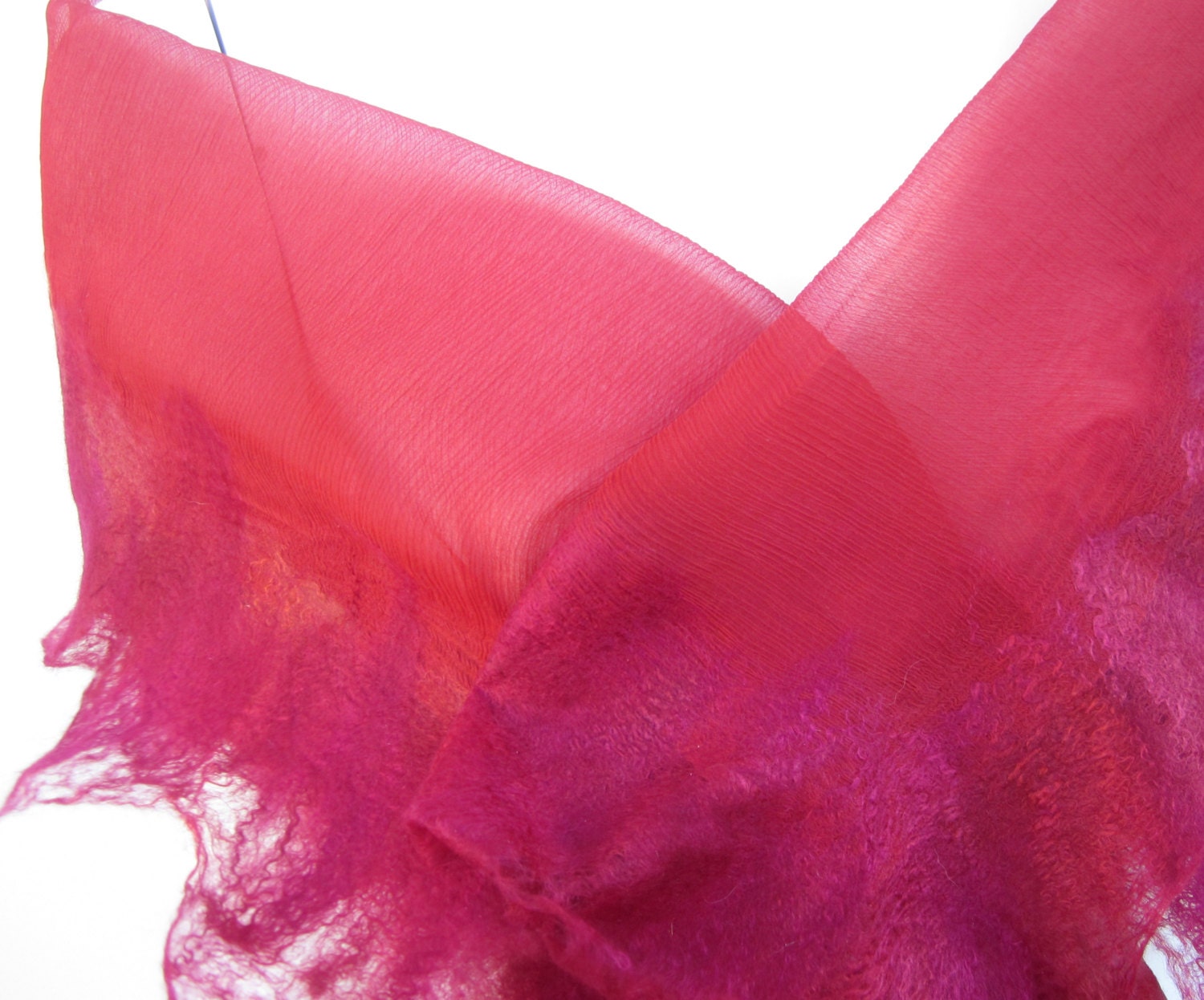 Red Silk Scarf Nuno Felted Wrap Romantic Fantasy Shrug