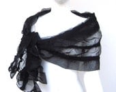Black Organza Ruffle Wrap Nuno Felted
