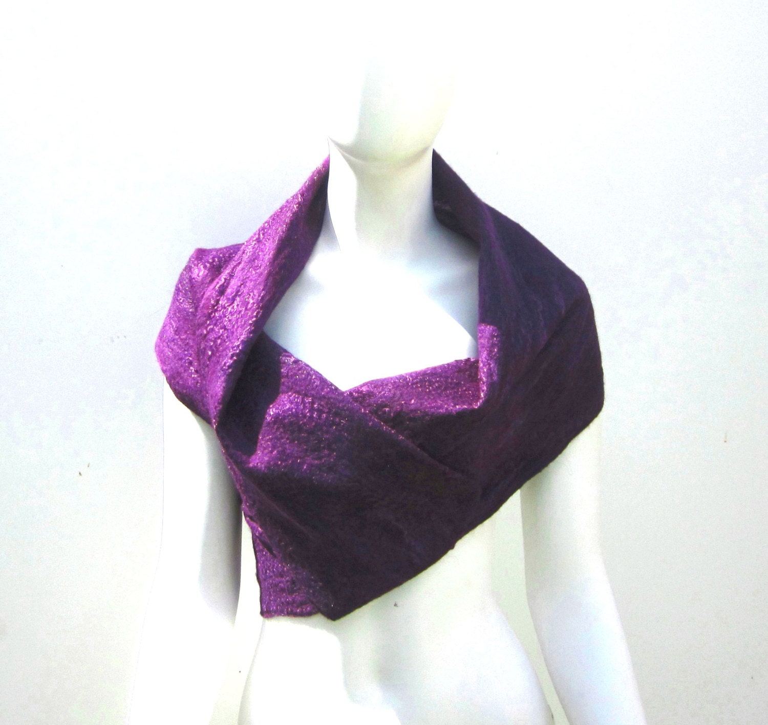 Nuno Felt Scarf Silk Wrap  Purple Australian Superfine Merino Wool Sweet Violet
