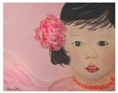 Original 8 x 10 Child Angel Fine Art Angel Print,  Inspirational, Children's Decor, Nursery Room, Asian Angel, Earth Angel, Pink