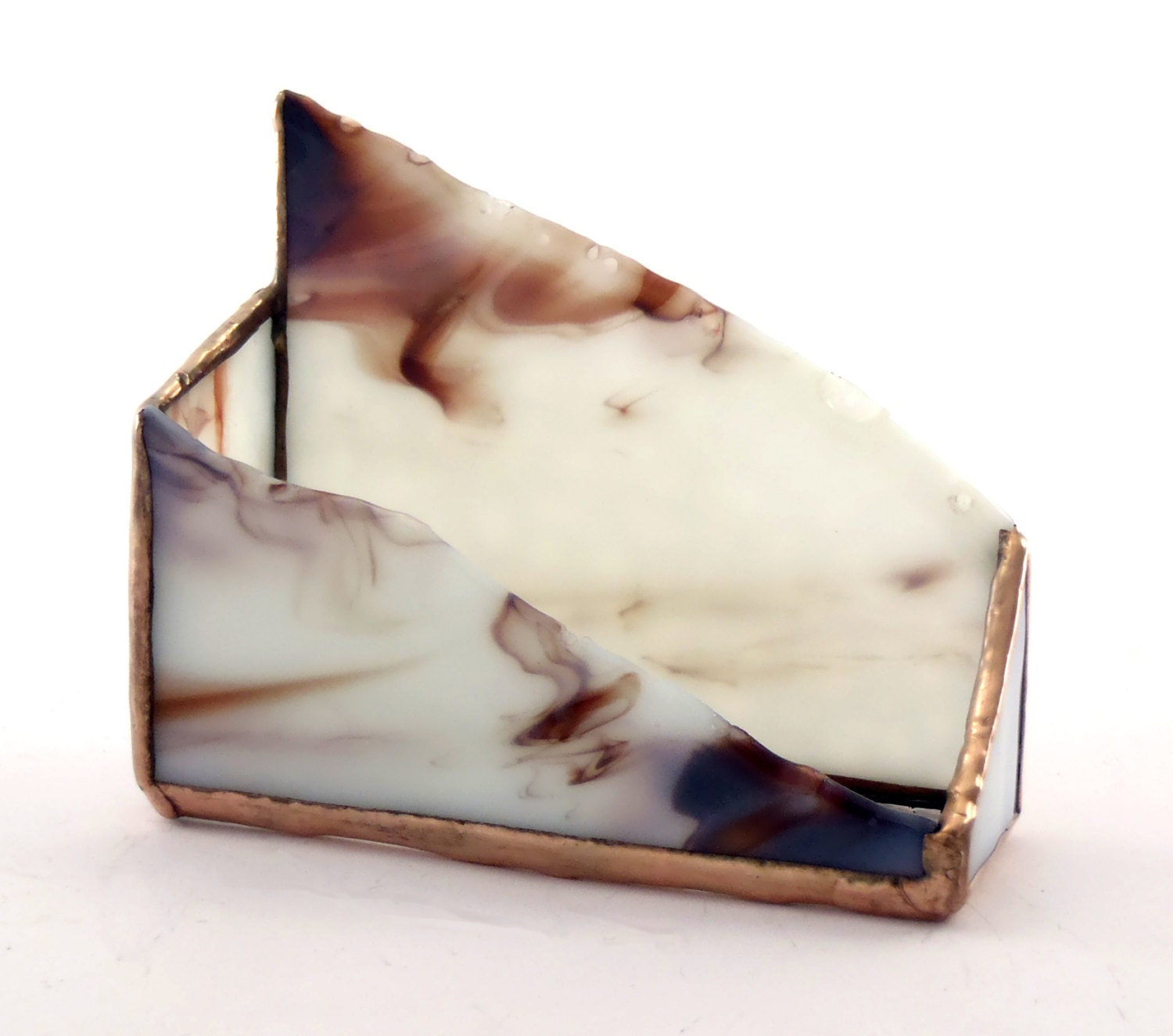 Brown and White Stained Glass Business Card Holder OOAK