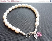 Personalized Initial & Birthstone Bracelet - Freshwater Pearl, Sterling Silver,  Bridesmaids and Flower Gifts, Gifts for HER