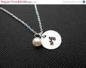 Custom Initial, Disc Charm, Pearl, Sterling Silver Chain, Bridesmaids Gifts, Flower Girl, June Birthstone, Monogram, Handmade Jewelry