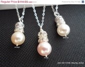 SET of 5 - Swarovski Pearl and Rhinestone Necklaces - Bridesmaid Gifts, Flower Girl Gifts, Maid of Honor Gifts, Birthday Gifts