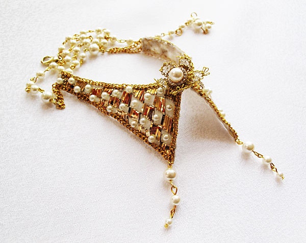Gold Collar Jewelry ,Bip  Statement Necklace,  Embroidered Collar- Exclusive, Vintage Style-18th century-TURKISH vintage art-OOAK