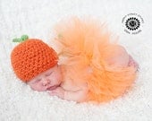 Newborn crochet pumpkin set tutu outfit photography prop hat beanie fall infant baby halloween costume
