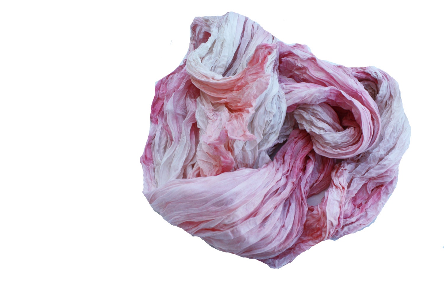Heritage - peach, coral, pink, off white, ecru, cream silk ruffled scarf.