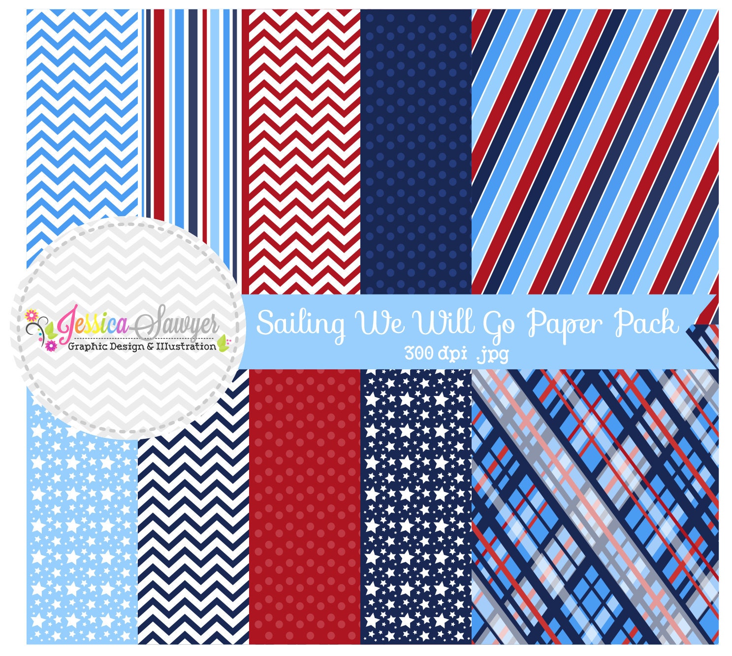 INSTANT DOWNLOAD Nautical digital paper pack, little boy sailing background, red and navy, for commercial use, invitations, party supply Il_170x135
