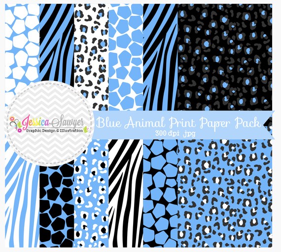 INSTANT DOWNLOAD, blue animal print digital paper pack - zebra printable backgrounds - leopard party papers - commercial use Il_570xn