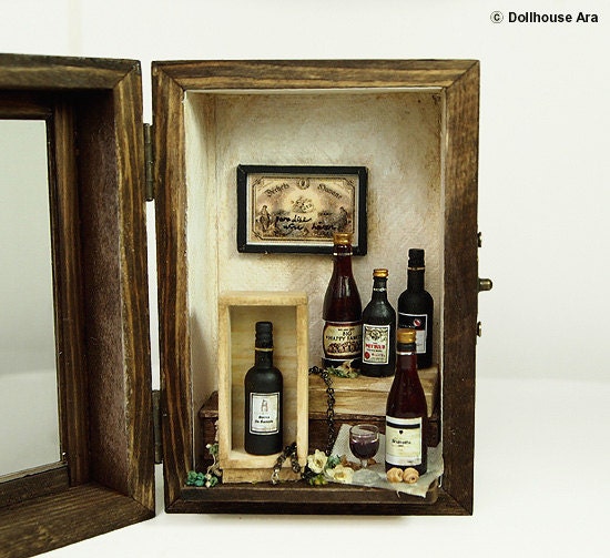 Vintage Ooak Wine decor (No.3) display set-handmade Dollhouse Miniatures 1:12
