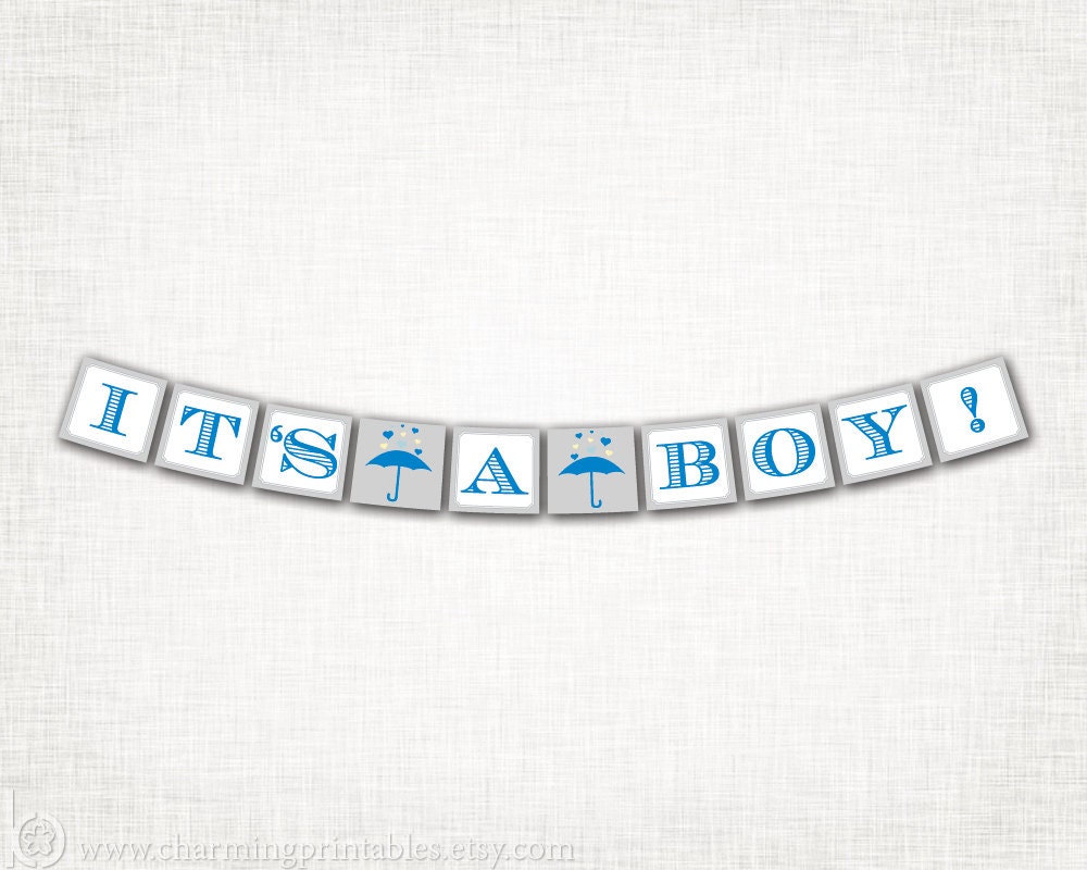 Rain Shower Baby Boy Shower Banner -  PRINTABLE Banner - DIY Digital File - It's a Boy Banner - Rain Shower Collection