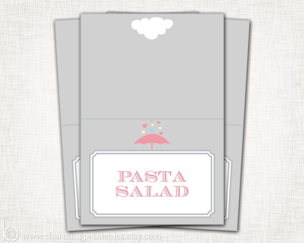 Rain Shower Baby Shower Labels - Baby Girl -  PRINTABLE Buffet - DIY Digital File - Baby Shower Labels - Rain Shower Collection