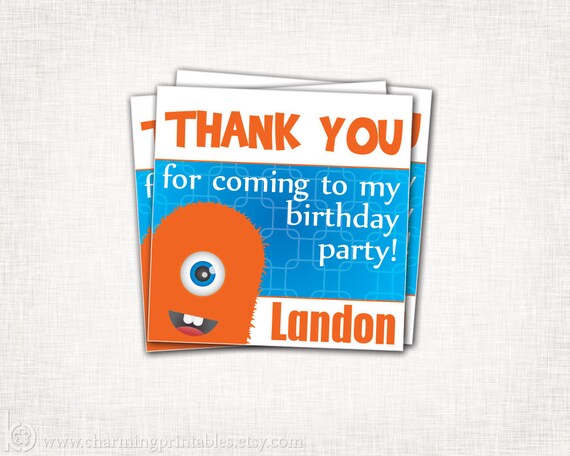 Monster Favor Tags - Printable PDF File Birthday Party Thank You Tags - Lil Monster Bash Thank You Card - Monster Party Collection Il_570xn
