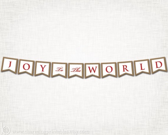 Joy To The World Banner - PRINTABLE DIY Digital File - Red, Brown - Christmas Banner Il_570xn