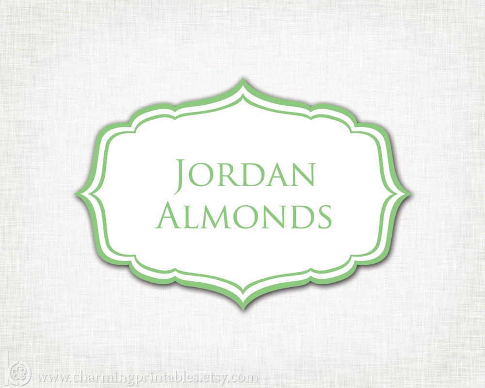 Green Buffet Labels - PRINTABLE - 8 Elegant (Candy, Dessert, Popcorn, Snack, Ice Cream, Cookie...) Buffet Labels