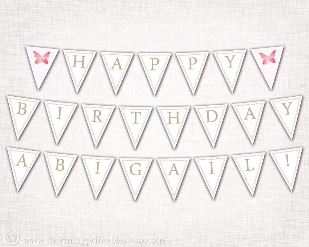 Butterfly Birthday Banner - PRINTABLE DIY Bunting Banner - Flower Butterfly Party Banner - Garden Party Collection Il_570xn