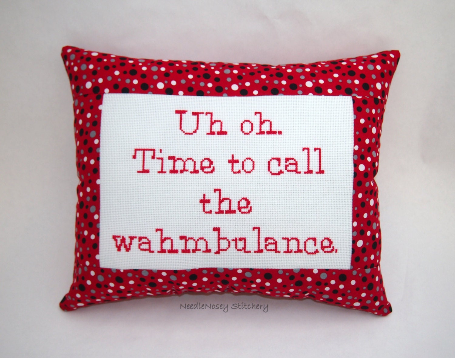 Funny Cross Stitch Pillow, Red and Black Pillow, Whining Quote