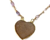 Champagne Heart Druzy and Ametrine Vermeil and Gold Filled Necklace ... For Her