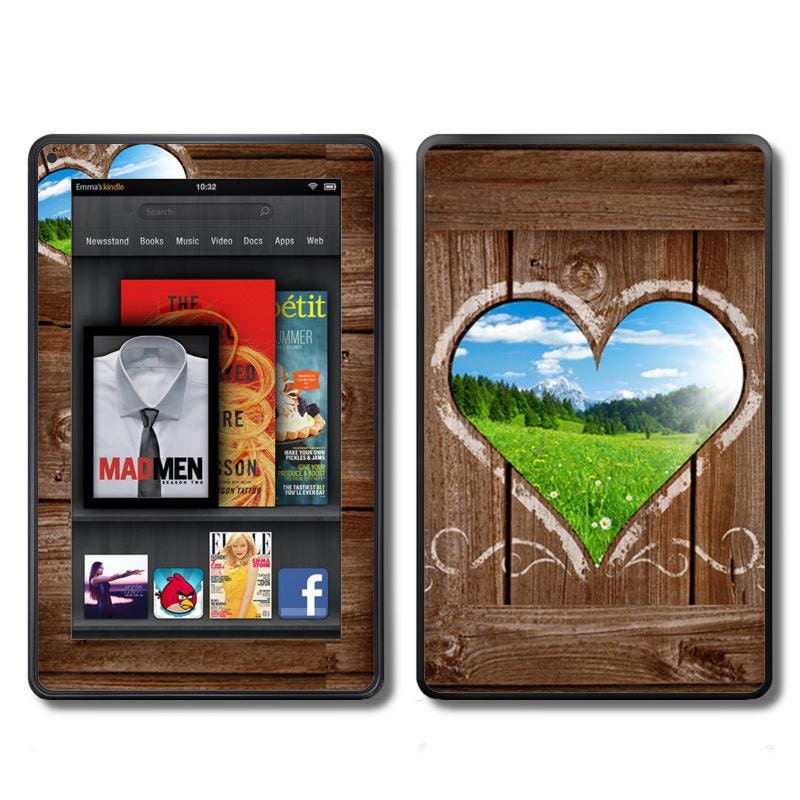 Kindle Fire Vinyl Decal Wrap Skin - Wood Fence Heart Window Cut out Chalk - Free Shipping - Sticker Cover - NOT a HARD CASE