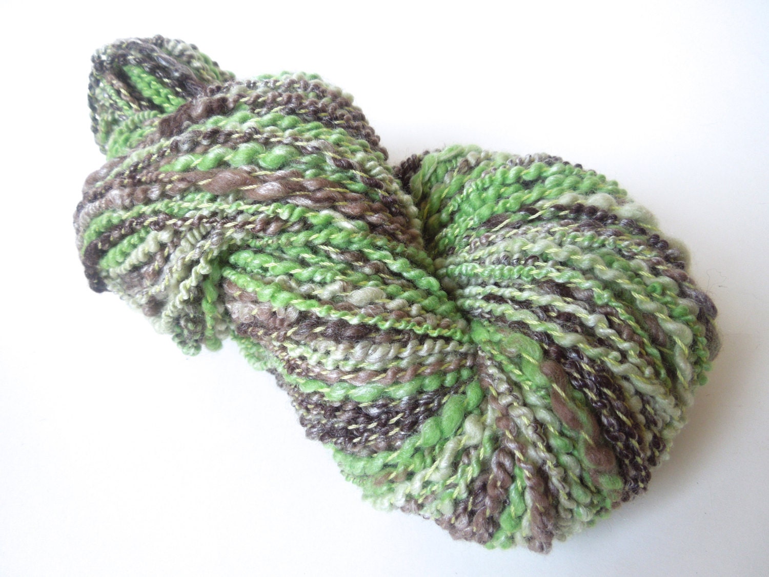 Mint Chocolate Chip Handspun Art Yarn, Coily Ply