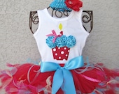 CARNIVAL BIRTHDAY - 3D Cupcake 1st Birthday Set Includes Petti Tutu 3D Cupcake Onesie w/Free Matching Flower - 1st 2nd 3rd 4th 5th bday
