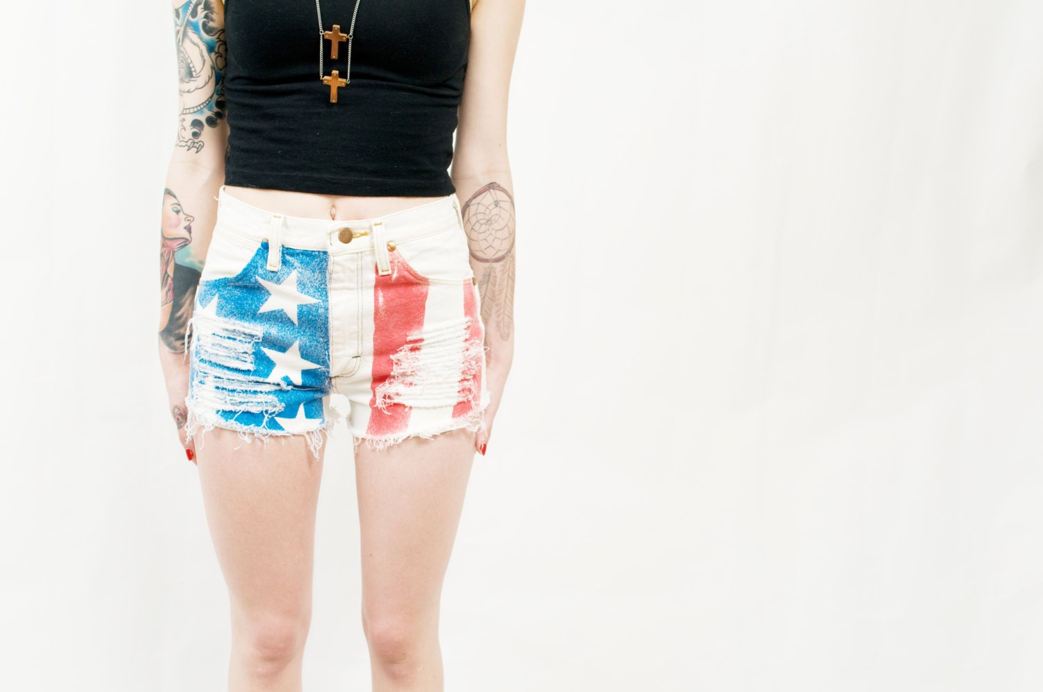 Acid Washed Distressed American Flag Patriotic Shorts
