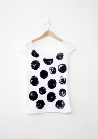 Hand Screen Printed Polka Dots Scoop Neck Tee