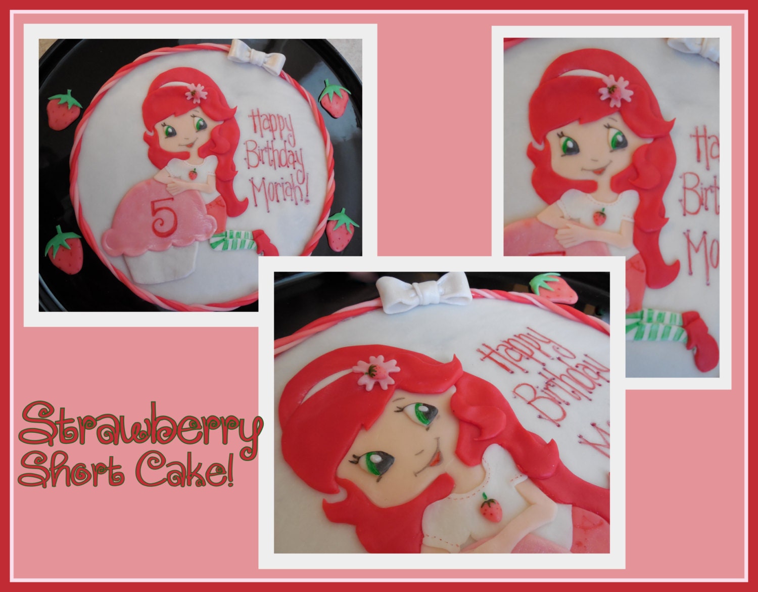 Strawberry Short Cake inspired fondant cake topper
