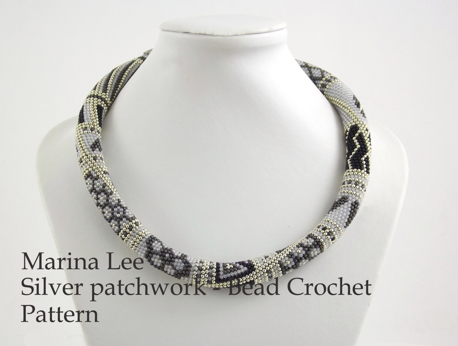 Silver patchwork  - Bead Crochet Necklace Pattern