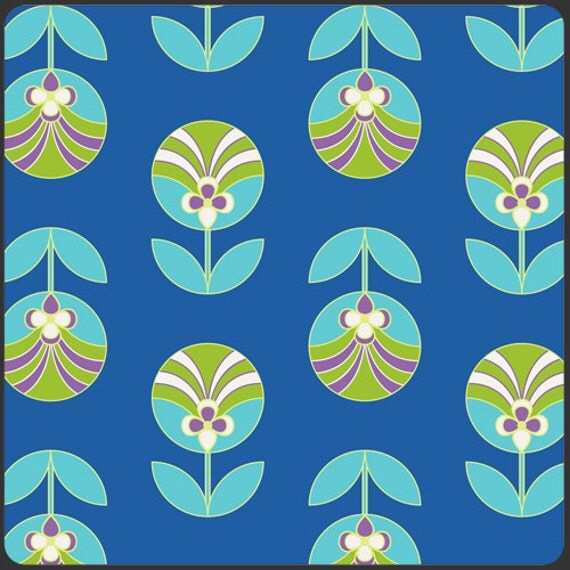 Color Me Retro by Jeni Baker for Art Gallery - Florette Sapphire - Half Yard