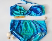 Retro Swimwear -Blue Bikini Set -Vintage Bathers -Bandeau Bikini -Swimsuit -Size 42 B Cup