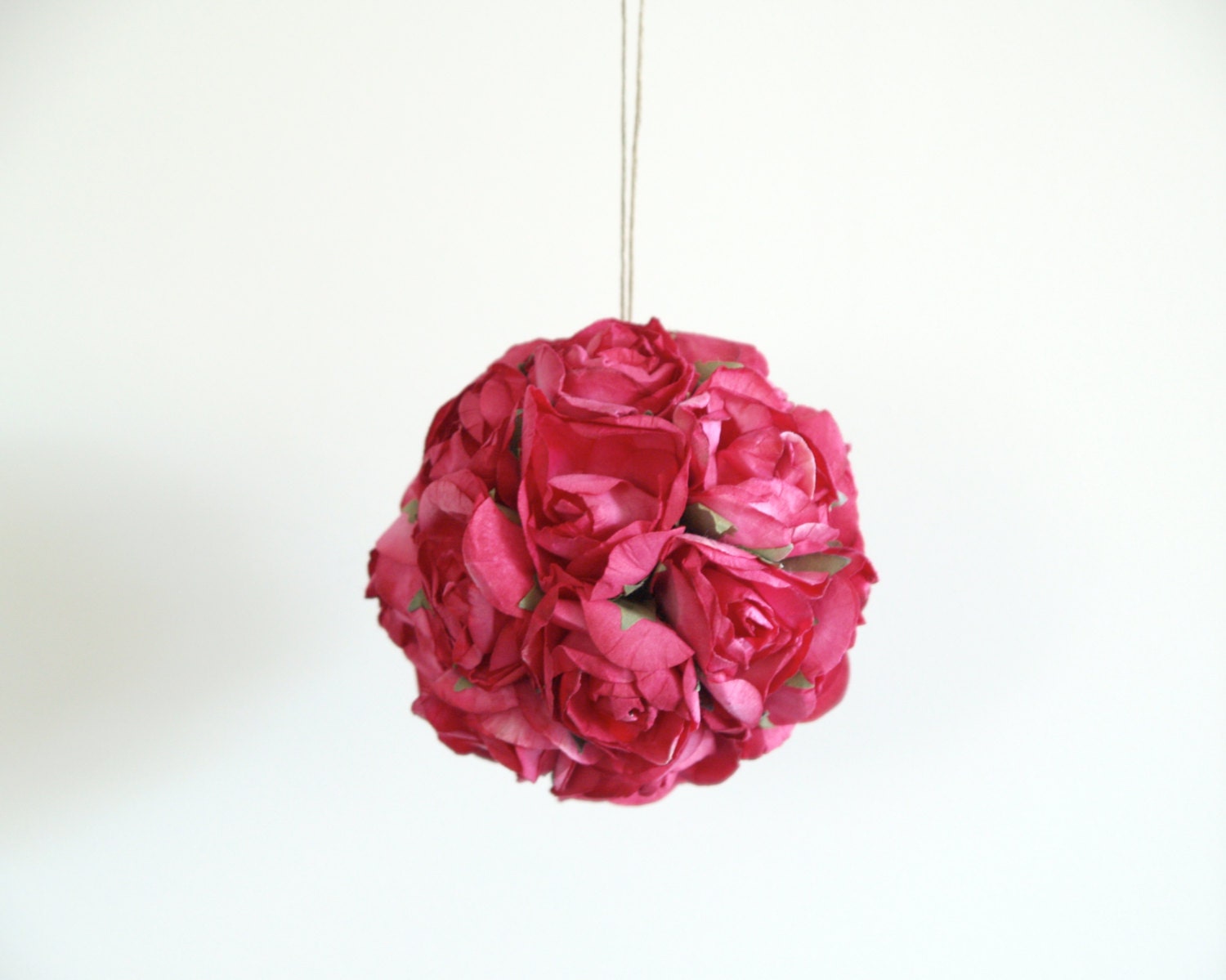 Fuschia Wedding Pomander made from vintage Fuschia Red paper roses Decorations Photo Prop Pink
