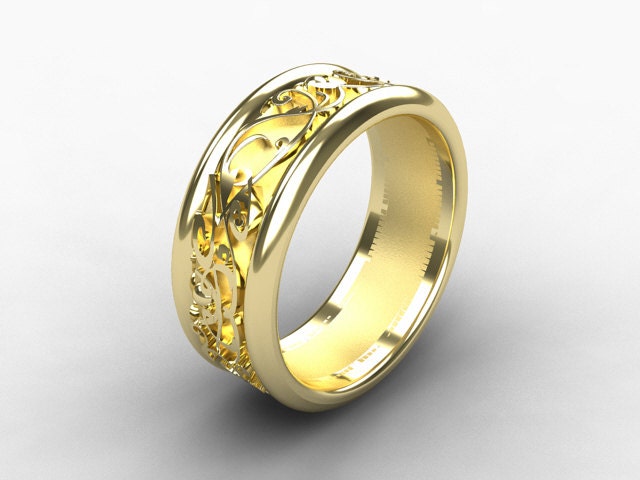 ... ring , filigree, mens ring, men gold wedding, unique, men modern ring