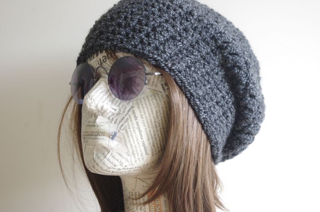 Hand Knit Hat Cloche Hat gray and cream  Spring Fall Autumn Winter Accessories Fashion
