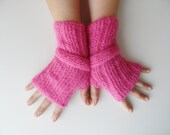 pink soft, fingerless gloves  hand and wrist warmers   winter trends,   woman