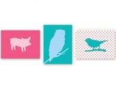 Set of Three Prints -  (Piggy, Owl & Birdy)