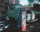 Delgadillo's Route 66 Junkyard - kitschy vintage gas pump, cars and trucks - Holga - Arizona - 5x5 square matte print
